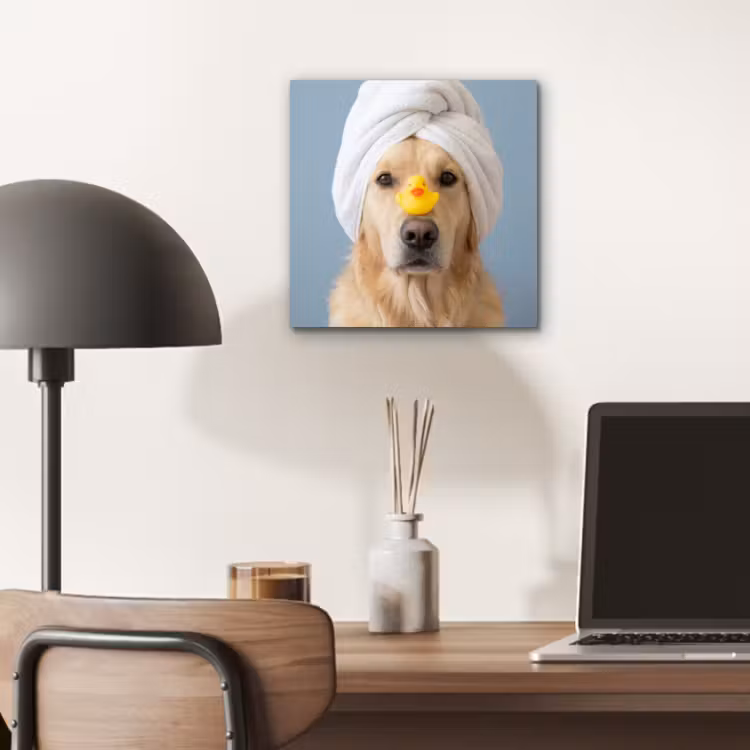 Aluminium schilderij - Hond - Badeend - Geel — 6