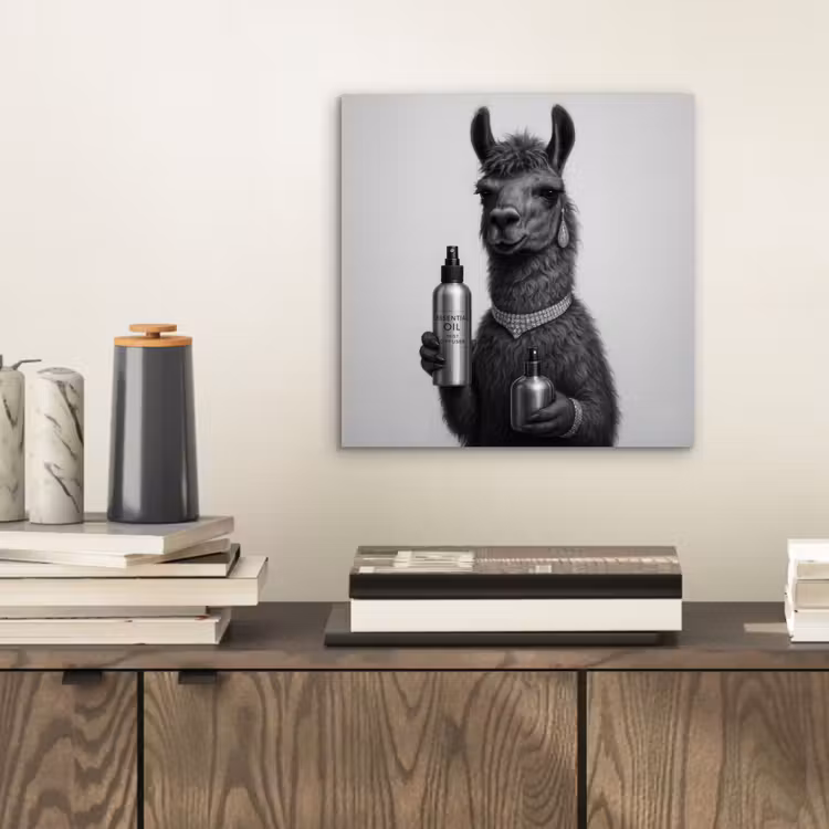 Aluminium schilderij - Lama - Flessen - Zwart - Wit — 2