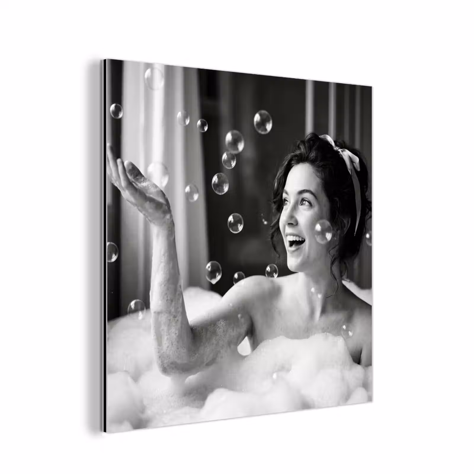 Aluminium schilderij - Bad - Bubbels - Zwart - Wit — 1