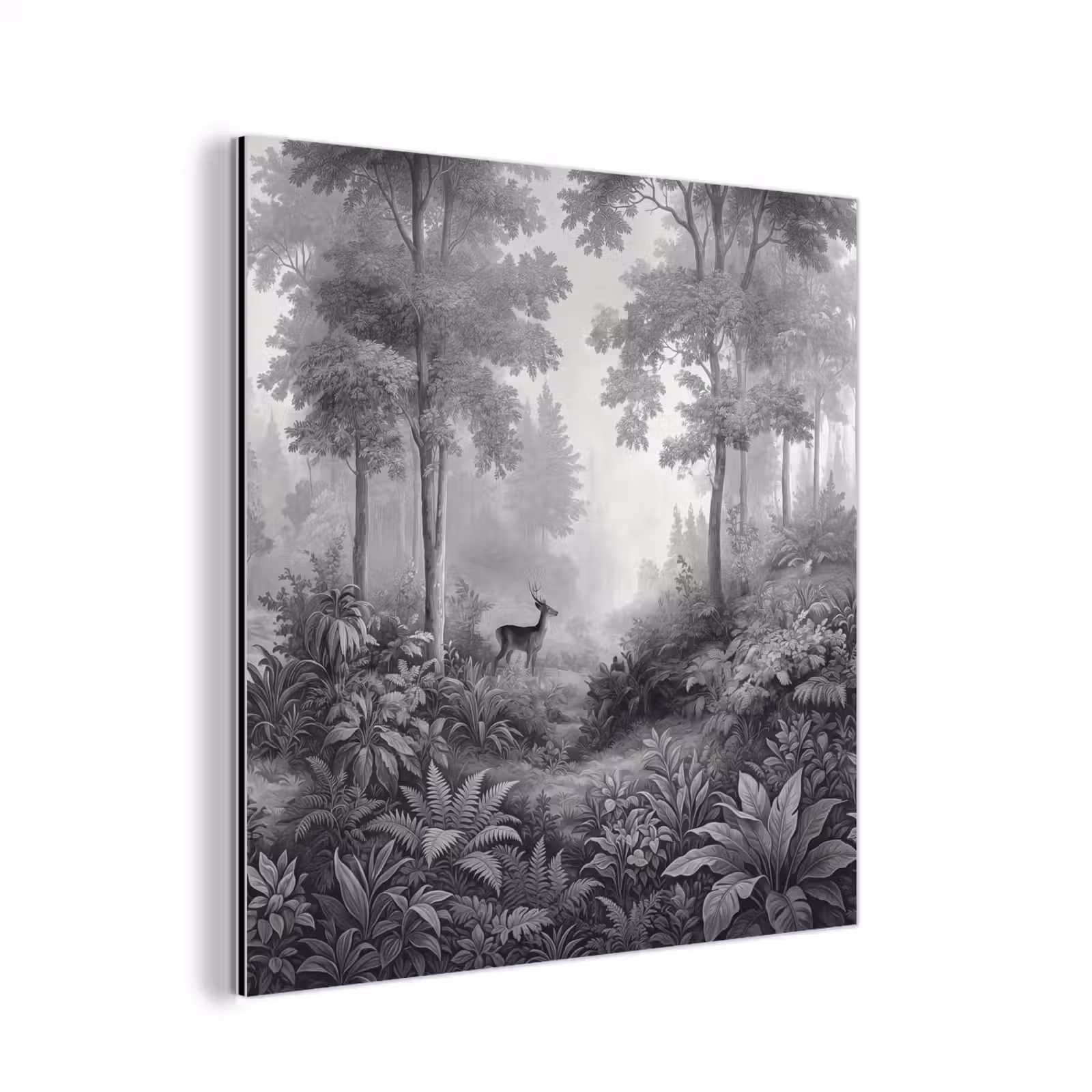 Aluminium schilderij - Bos - Hert - Zwart - Wit — 1