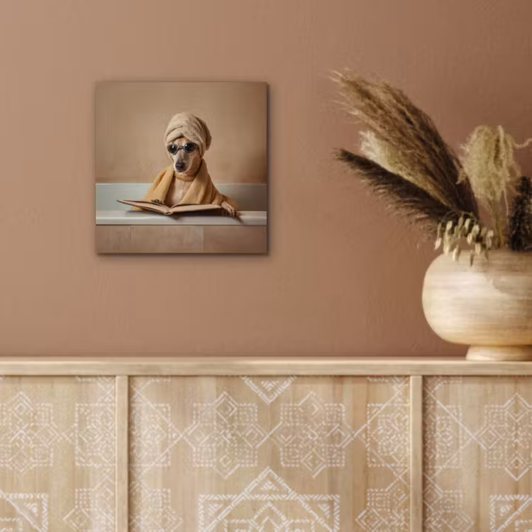 Aluminium schilderij - Bad - Hond - Boek - Zonnebril — 5