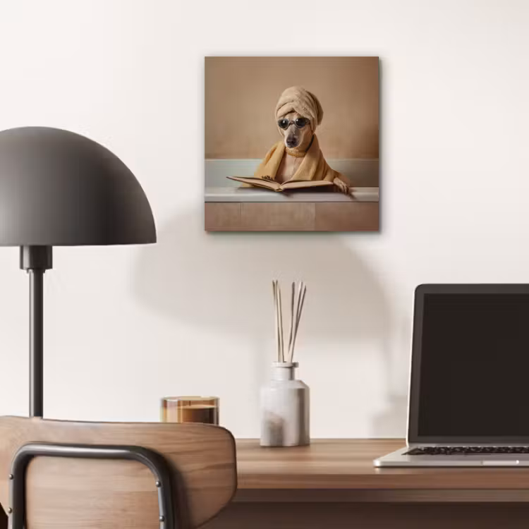 Aluminium schilderij - Bad - Hond - Boek - Zonnebril — 6