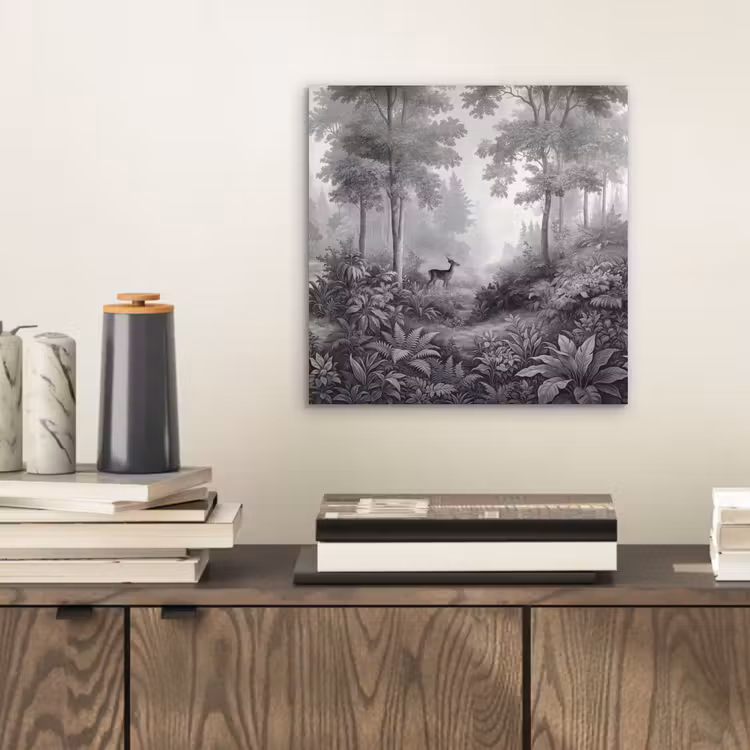 Aluminium schilderij - Bos - Hert - Zwart - Wit — 2