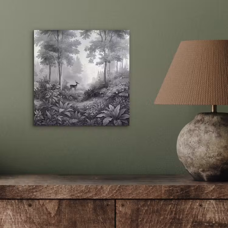 Aluminium schilderij - Bos - Hert - Zwart - Wit — 3