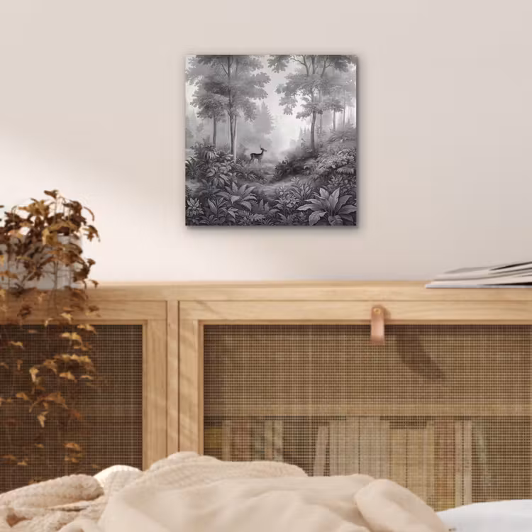 Aluminium schilderij - Bos - Hert - Zwart - Wit — 4