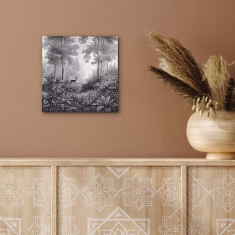 Aluminium schilderij - Bos - Hert - Zwart - Wit — 5