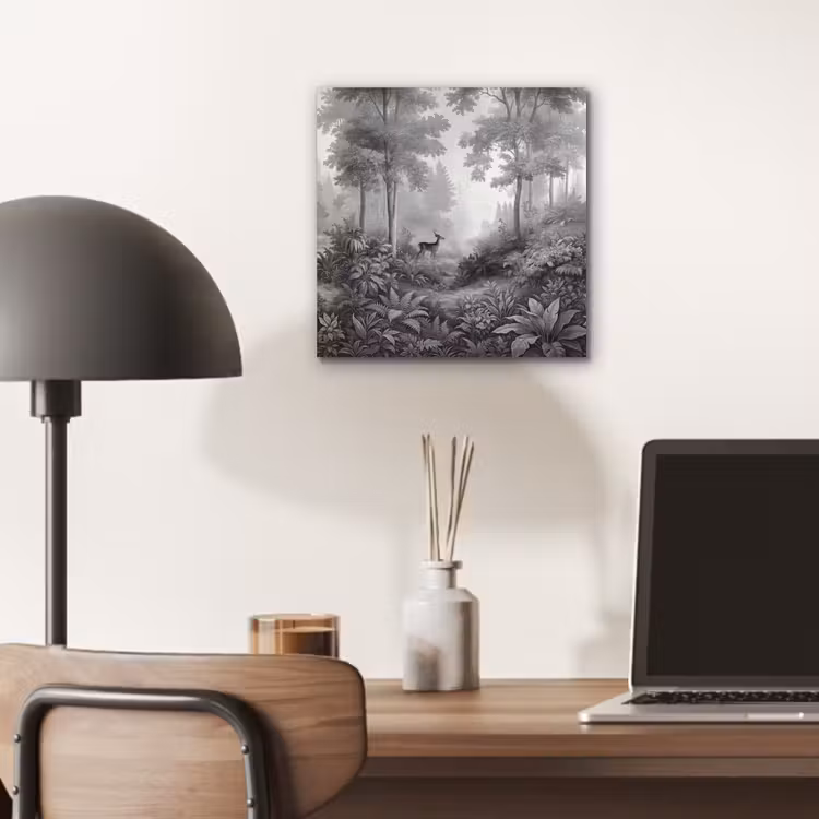 Aluminium schilderij - Bos - Hert - Zwart - Wit — 6