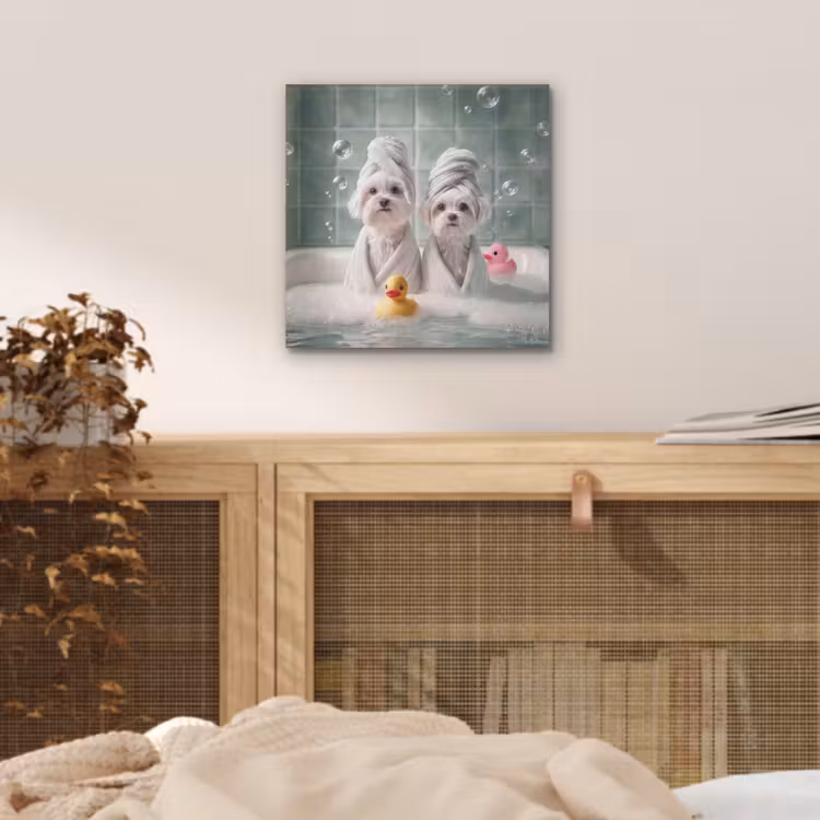 Aluminium schilderij - Hondjes - Badkuip - Badeendjes - Handdoeken — 4