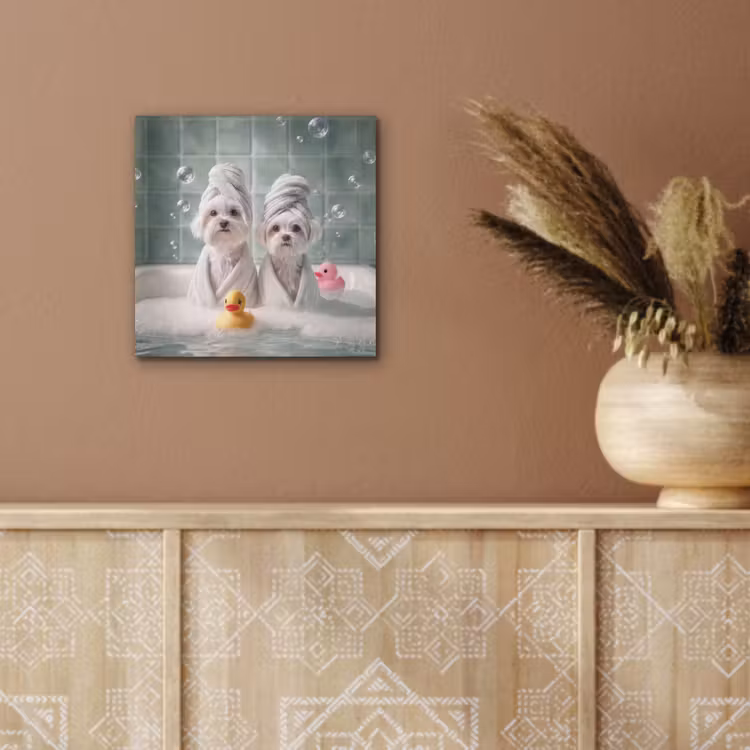Aluminium schilderij - Hondjes - Badkuip - Badeendjes - Handdoeken — 5