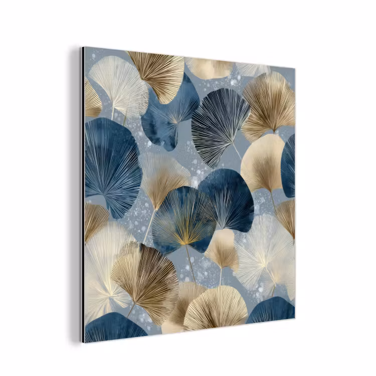 Aluminium schilderij - Bladeren - Abstract - Goud - Blauw — 1