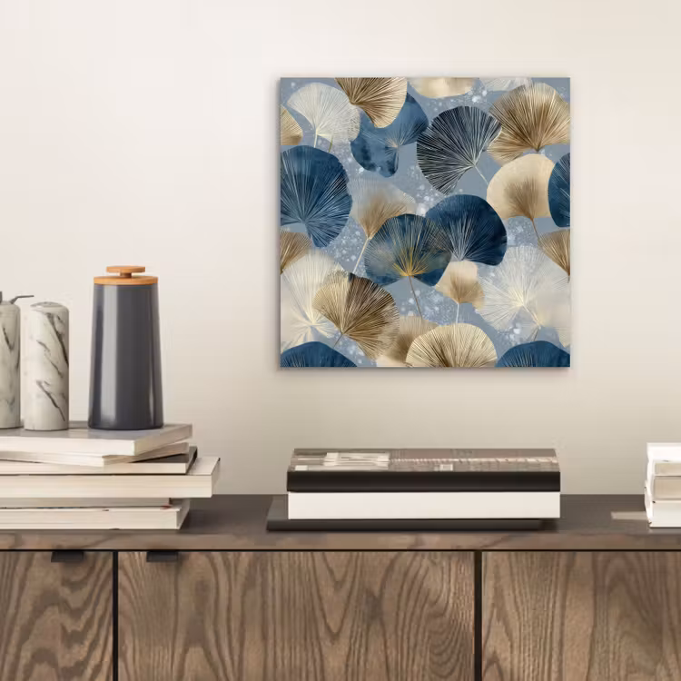Aluminium schilderij - Bladeren - Abstract - Goud - Blauw — 2