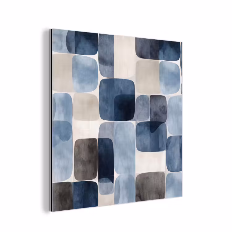 Aluminium schilderij - Patroon - Blauw - Vierkanten — 1