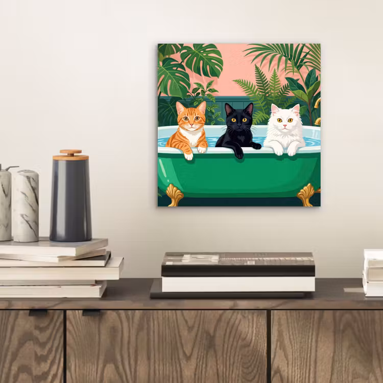 Aluminium schilderij - Badkamer - Kattenparade - Kleurrijk — 2