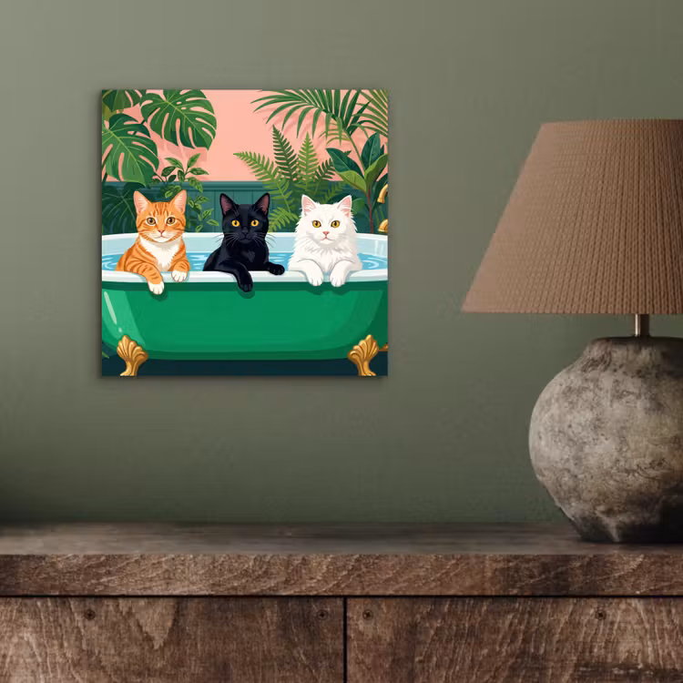 Aluminium schilderij - Badkamer - Kattenparade - Kleurrijk — 3