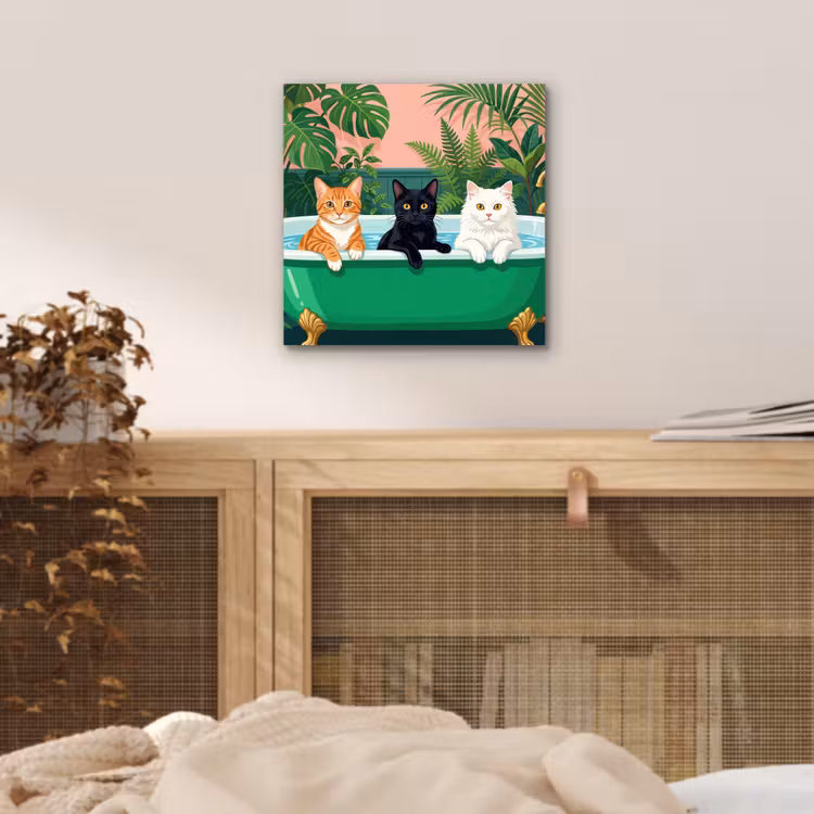 Aluminium schilderij - Badkamer - Kattenparade - Kleurrijk — 4