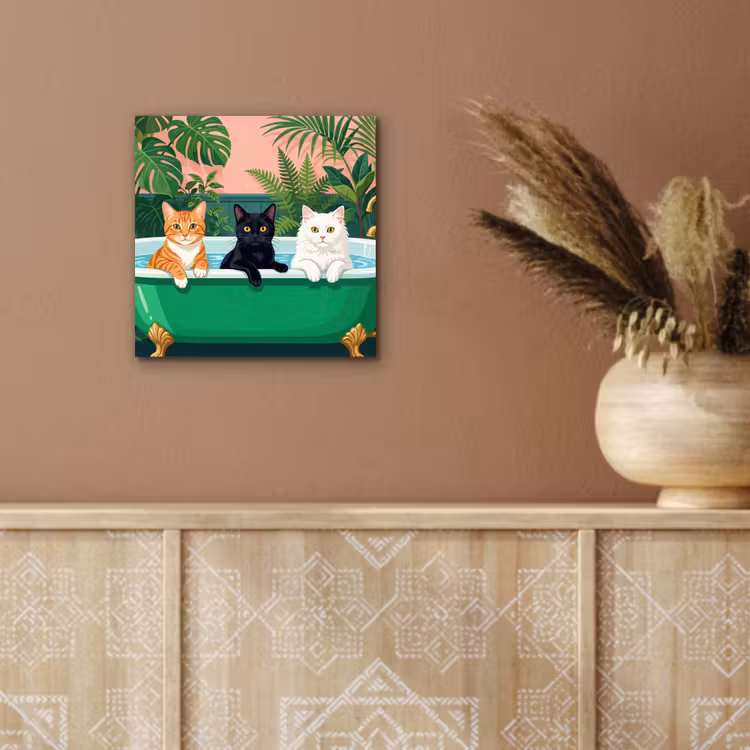 Aluminium schilderij - Badkamer - Kattenparade - Kleurrijk — 5