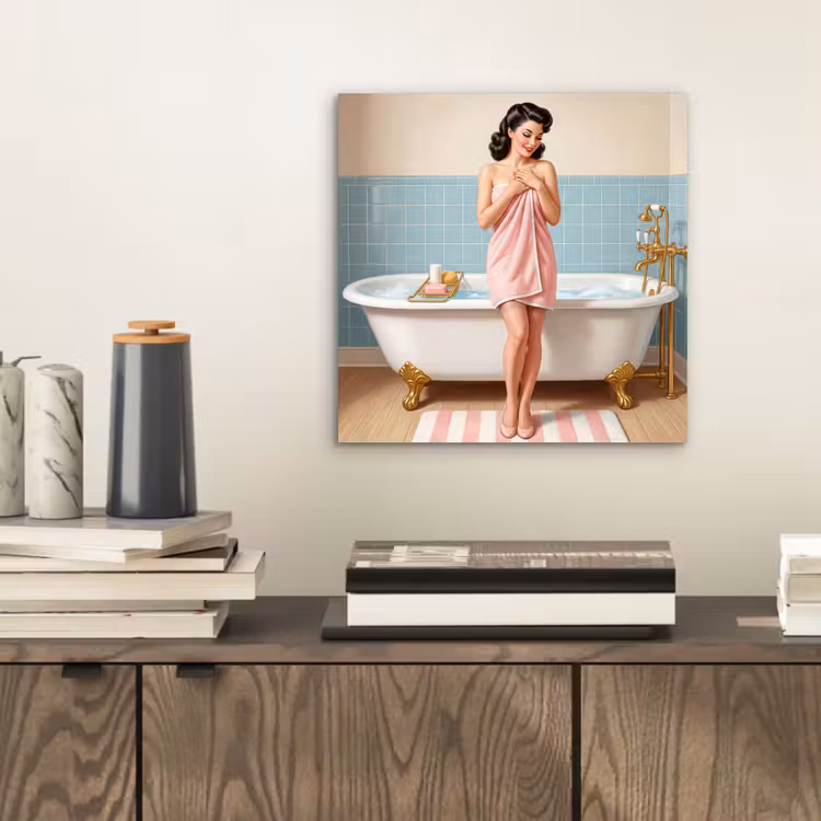 Aluminium schilderij - Badkamer - Vrouw - Roze — 2