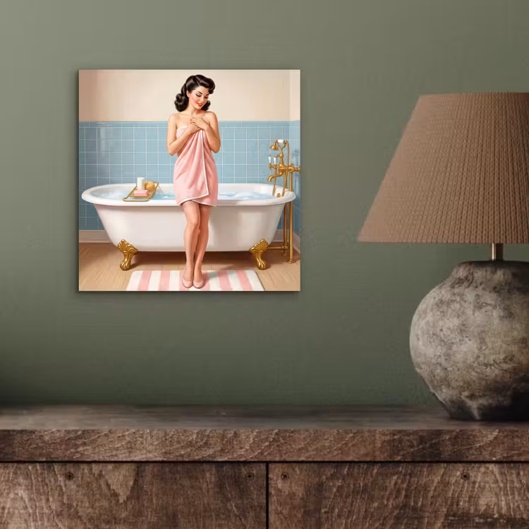 Aluminium schilderij - Badkamer - Vrouw - Roze — 3