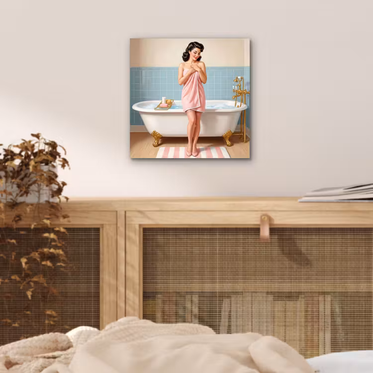Aluminium schilderij - Badkamer - Vrouw - Roze — 4