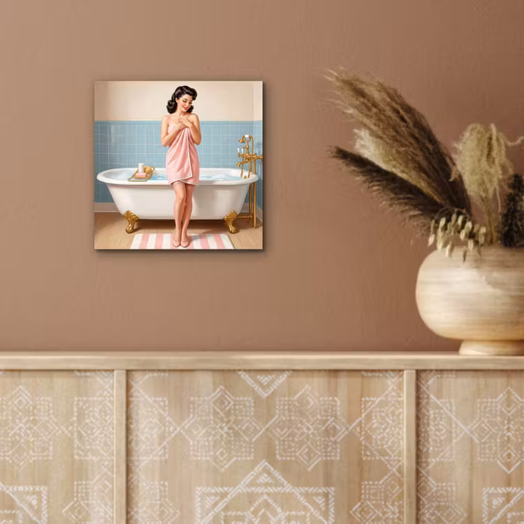 Aluminium schilderij - Badkamer - Vrouw - Roze — 5