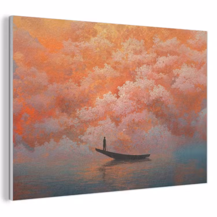 Akoestisch schilderij - Zee - Boot - Wolken - Oranje — 1