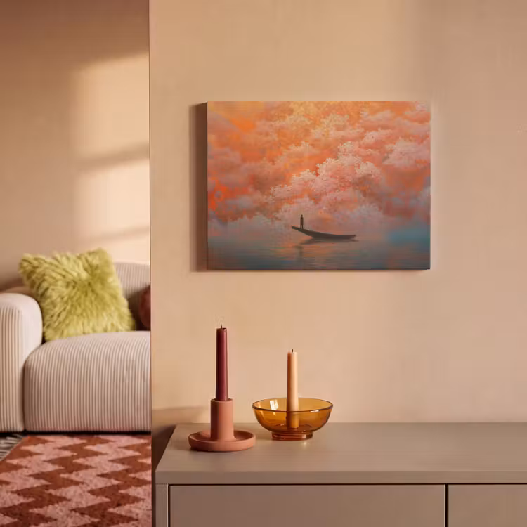 Akoestisch schilderij - Zee - Boot - Wolken - Oranje — 2