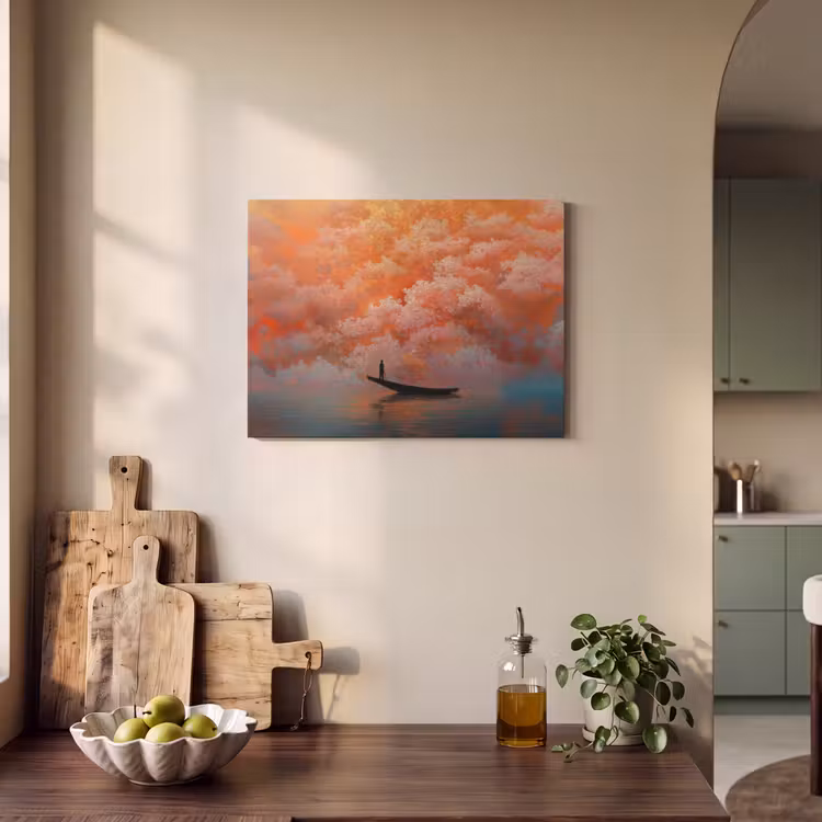 Akoestisch schilderij - Zee - Boot - Wolken - Oranje — 3