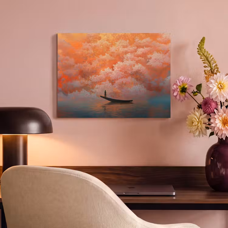 Akoestisch schilderij - Zee - Boot - Wolken - Oranje — 4