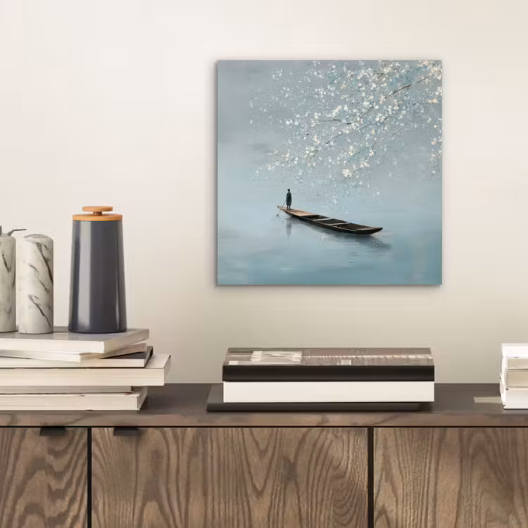 Aluminium schilderij - Bloesems - Minimalistisch - Wateroppervlak - Boot — 2