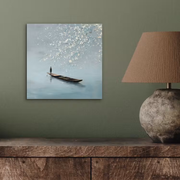 Aluminium schilderij - Bloesems - Minimalistisch - Wateroppervlak - Boot — 3