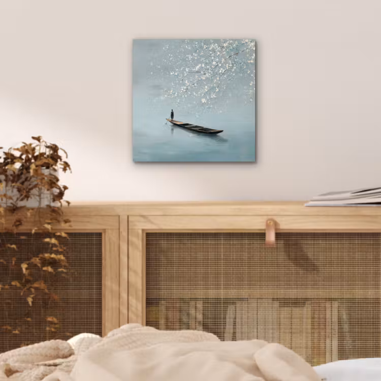Aluminium schilderij - Bloesems - Minimalistisch - Wateroppervlak - Boot — 4