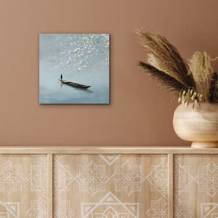 Aluminium schilderij - Bloesems - Minimalistisch - Wateroppervlak - Boot — 5
