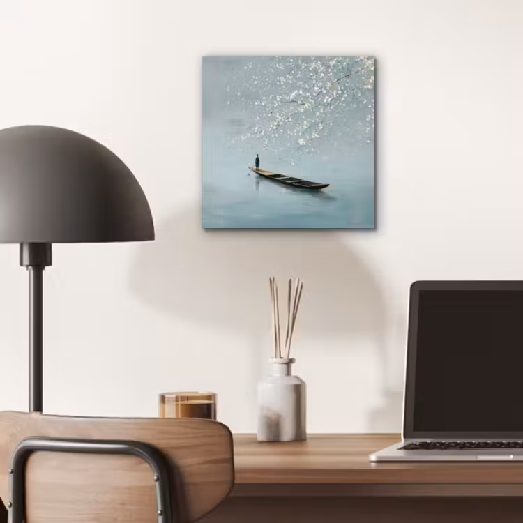 Aluminium schilderij - Bloesems - Minimalistisch - Wateroppervlak - Boot — 6