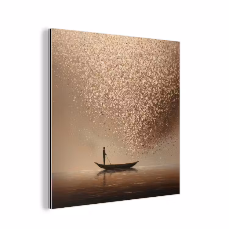 Aluminium schilderij - Bootje - Blaadjes - Goud - Water — 1