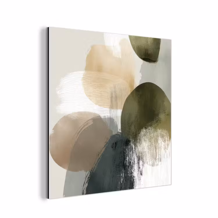 Aluminium schilderij - Minimalistisch - Cirkels - Penseelstreken - Beige — 1