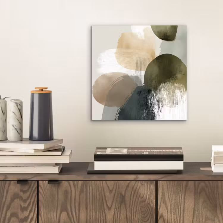 Aluminium schilderij - Minimalistisch - Cirkels - Penseelstreken - Beige — 2