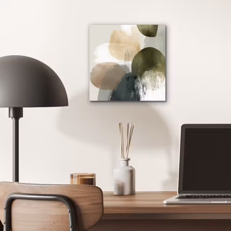 Aluminium schilderij - Minimalistisch - Cirkels - Penseelstreken - Beige — 6
