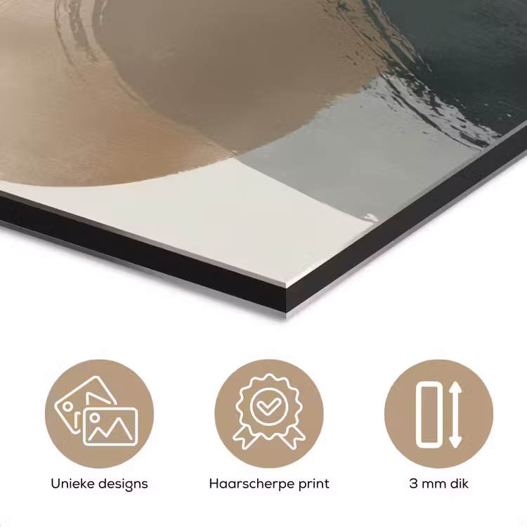 Aluminium schilderij - Minimalistisch - Cirkels - Penseelstreken - Beige — 7