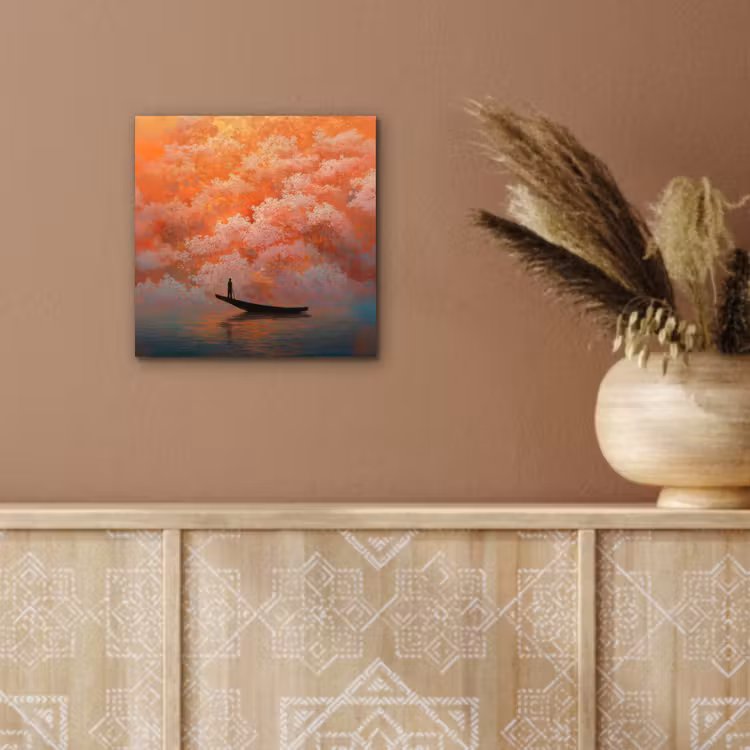 Aluminium schilderij - Zee - Boot - Wolken - Oranje — 5