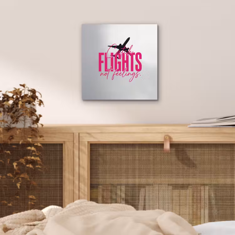 Aluminium schilderij - Catch flights not feelings - Vliegtuig - Roze — 4