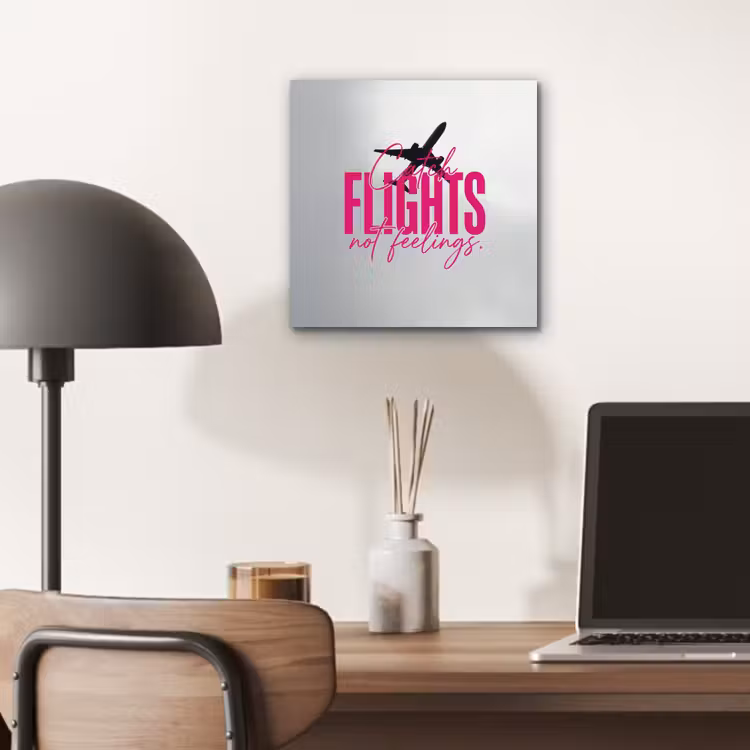 Aluminium schilderij - Catch flights not feelings - Vliegtuig - Roze — 6