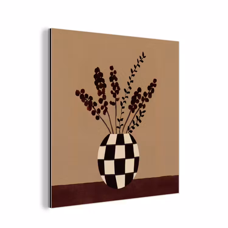 Aluminium schilderij - Minimalistisch - Vaas - Bloemen - Bruin — 1