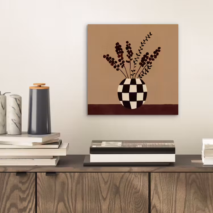 Aluminium schilderij - Minimalistisch - Vaas - Bloemen - Bruin — 2