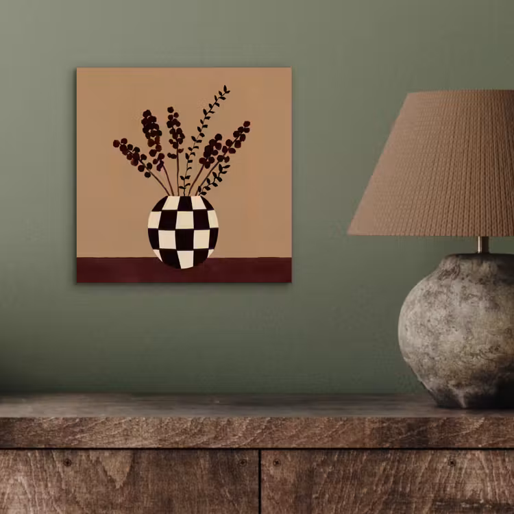 Aluminium schilderij - Minimalistisch - Vaas - Bloemen - Bruin — 3