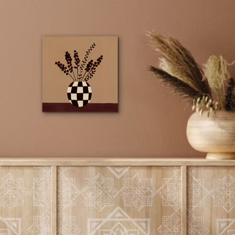 Aluminium schilderij - Minimalistisch - Vaas - Bloemen - Bruin — 5
