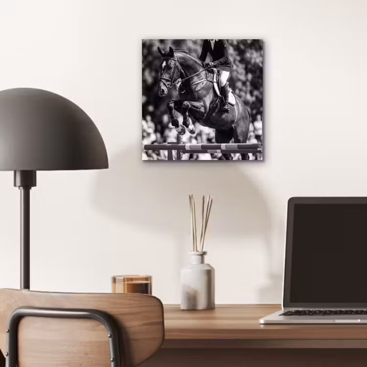 Aluminium schilderij - Springen - Paard - Zwart - Wit — 6