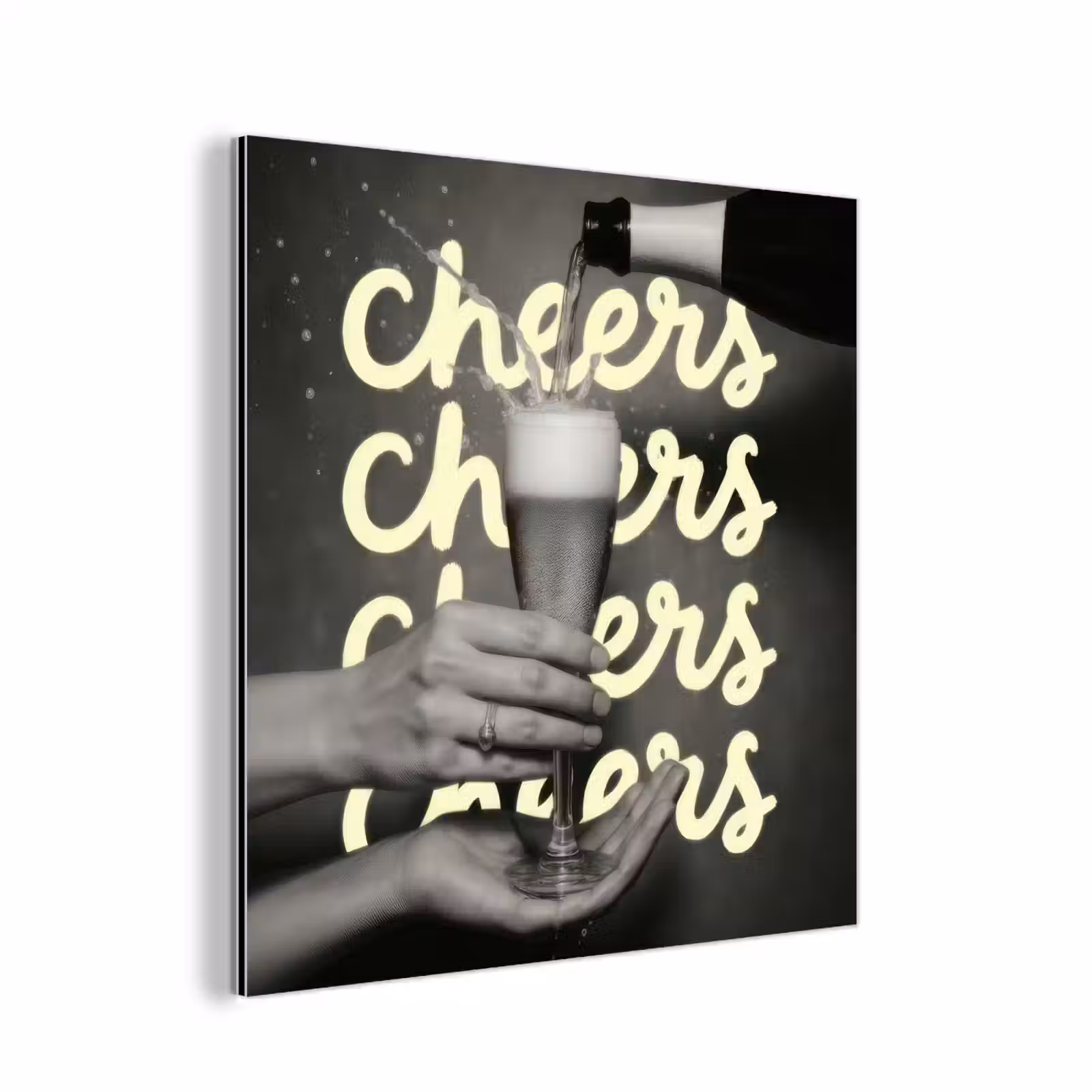 Aluminium schilderij - Cheers - Wijn - Zwart - Wit — 1