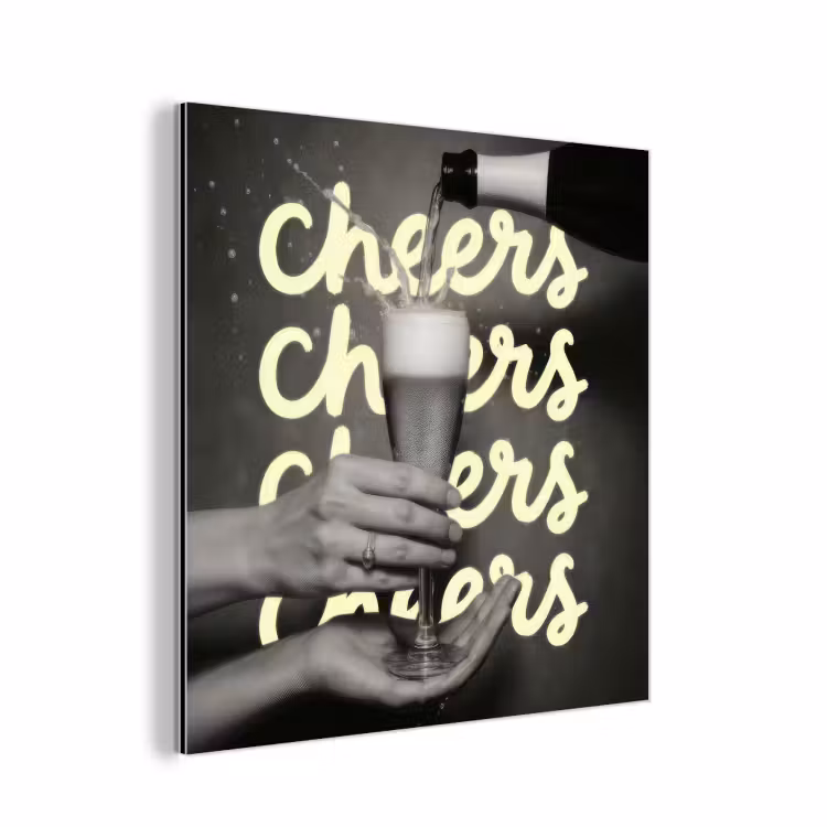 Aluminium schilderij - Cheers - Wijn - Zwart - Wit — 1