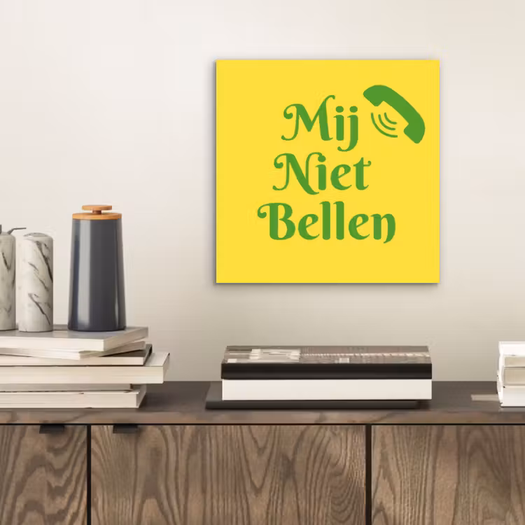 Aluminium schilderij - Mij niet bellen - Telefoon - Geel — 2