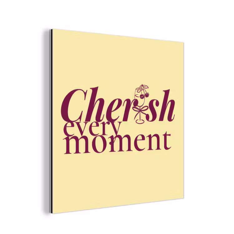 Aluminium schilderij - Cherish every moment - Cocktailglas - Geel — 1
